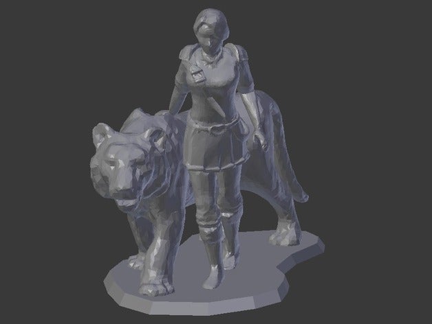 female knight tiger games animal beast board cat dnd dragons dungeons fighter figurine figurines hero heroes lady tabletop warrior woman 3D print model - Mito3D