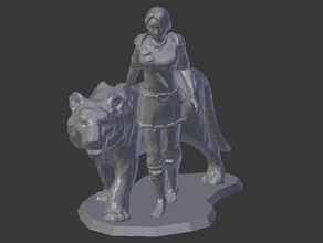 femmina cavaliere tiger games animal beast board cat dnd dragons dungeons fighter figurine figurines hero heroes lady tabletop warrior woman 3d print model - Mito3D