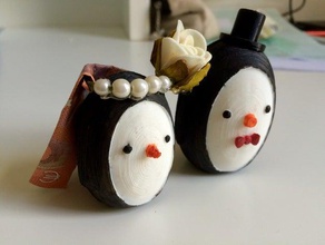 penguin groom cylinder bride two halves other tux wedding cake 3d print model - Mito3D