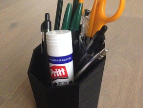 stationary holder office container desk organiser tidy modern octagon octagonal pencil pen 3d print model - Mito3D