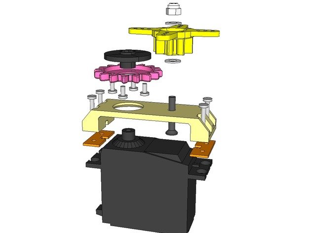 dasaki compact servo 12 multiplicateur de x2 la boîte vitesses robotique 360 rotation continue les engrenages pan pan-tilt tilt 3D print model - Mito3D