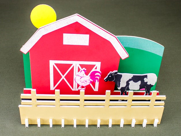 morning farm art barn cow diorama fence foam foamboard foamcore interlock interlocking laser lasercut lasercutter lasercutting cut cutter engraver rooster 3D print model - Mito3D