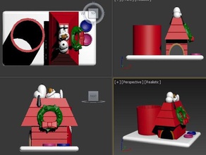 snoopyand christmas house animals 3d print model - Mito3D