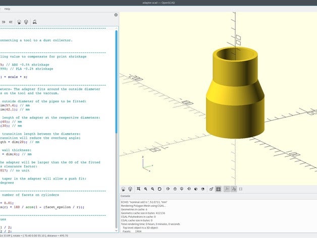 parametric dust collector adapter parts customizer 3D print model - Mito3D