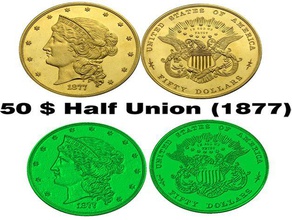 coin medal 50 half union 1877 models coins money 3d print model - Mito3D