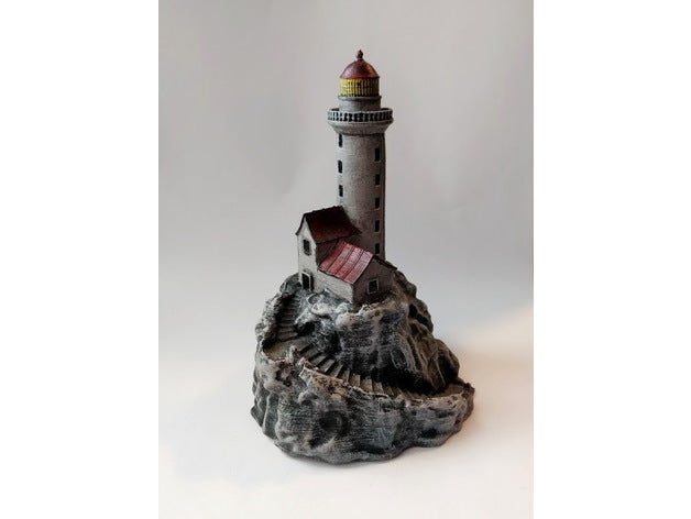 lighthouse rock buildings structures decoration ocean sea 3D print model - Mito3D
