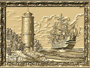 frame-boat-relief art raised relief 3d print model - Mito3D