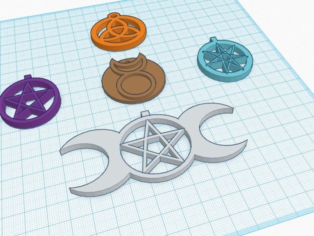 la wicca collezione 3d stampa amuleto dio herne cornuto gioielli ornamento pagana pentacolo septagram septegram septigram tre di fronte luna tripla triquetra tri wiccan 3D print model - Mito3D