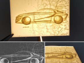 car sketch relief baclit automotive art backlit design kabartma rlyef sketching 3d print model - Mito3D