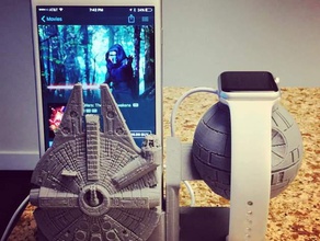 death star millennium falcon charging stand apple watch andiphone 6 plus amplifying 3d printing millenium wars 3d print model - Mito3D