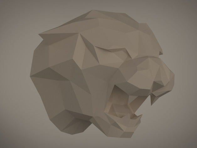 tiger trophy decor animal head decoration faceted geometric low poly sculpture 3D print model - Mito3D