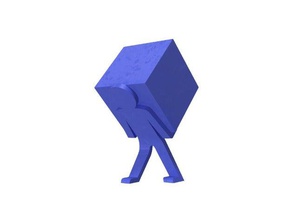 petit homme portant sa boîte des signes les logos Le logo 3d gros bigbox mascotte de la concurrence cube cubes mignon découpe découpes double bb e3d plat r3dprinting carré bâton stickman marche 3d print model - Mito3D