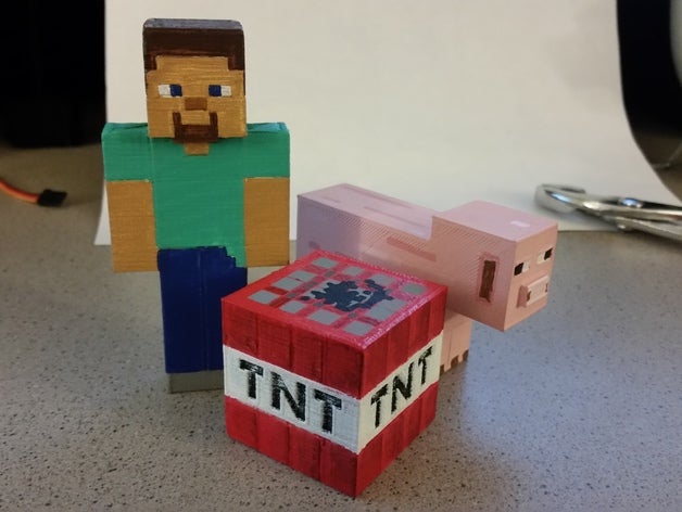 minecraft steve tnt pig video games block character figure figurine miniature game voxel 3D print model - Mito3D