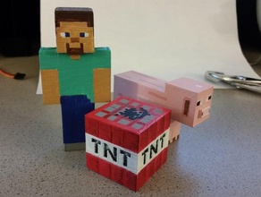 minecraft steve tnt pig video games block character figure figurine miniature game voxel 3d print model - Mito3D