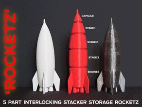 rocketz interlocking storage stages fun model organization 3d printer parts assmeble brother cartoon clip together container containers dad deigner easy funny gift holder home household lego models multi-part novelty office organisation ornament present project rockets science scifi sci fi small son space spaceship stacker stackerz stcking box toy toys workshop 3d print model - Mito3D