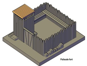 palisade fort buildings structures camp castle cowboy fortress medieval model no support roleplay tabletop tower wall wood wooden 3d print model - Mito3D