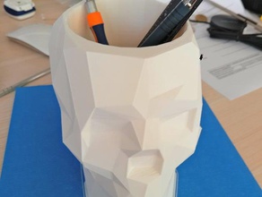 skull penholder v2 decor lowpoly pen holder 3d print model - Mito3D