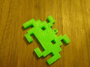 invader space keyring keychains 8 bit alien atari bright classic gaming invaders key ring neon green quick print retro small 3d print model - Mito3D