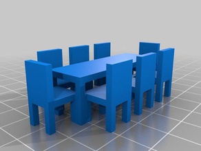 Esstisch 1Stück Modell Möbel 3dmodel 3d druckbar Stuhl anpassen Esszimmer dolls house Puppe-Möbel - Grundriss geometrische geometrie Haushalt parametric stl Spielzeug 3d print model - Mito3D