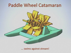 paddle wheel catamaran swims against stream engineering boat engineeringproject experiment makeredchallenge2 physics scienceproject swimming teaching toy 3d print model - Mito3D