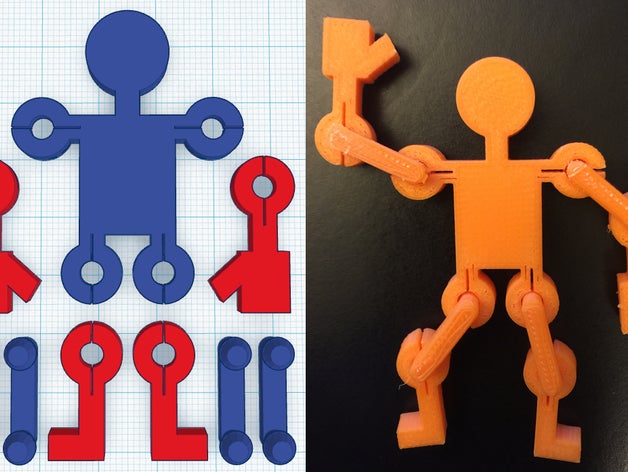 movable figure 3d printing action figures snap-fit snap-together snapfit snap fit together 3D print model - Mito3D
