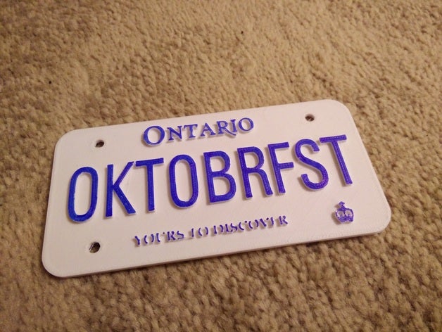 customizable ontario license plate costume car cosplay oktoberfest 3D print model - Mito3D