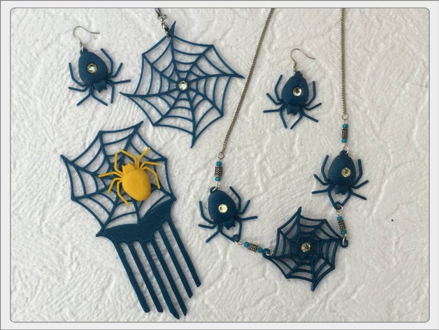 spider set jewelry 3d printing bracelet comb costumechallenge earring halloween necklace tanyaakinora web 3D print model - Mito3D