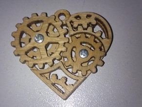 pendant jewelry gears heart laser plywood 3d print model - Mito3D