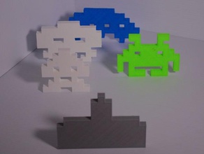 invaders space video games 8 bit customizable customizer game 3d print model - Mito3D