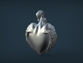 swan heart pendant jewelry adb zbrush 3d print model - Mito3D