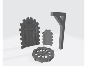 la fantasía de los accesorios edificios estructuras 28mm puerta Miniaturas escala cikkirock personalizado edad oscura apoyo del pilar warhammer fantasy en miniatura rueda ventana 3d print model - Mito3D