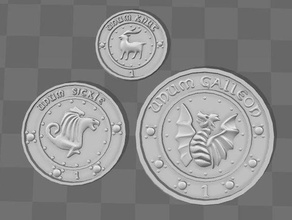 gringotts pièces de monnaie les badges galion grongotts gryffondor harrypotter harry potter poufsouffle knut la magie serdaigle faucille serpentard 3d print model - Mito3D