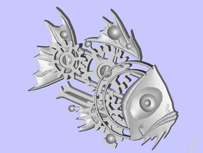 steampunk de pescado 2d art engranaje 3d print model - Mito3D