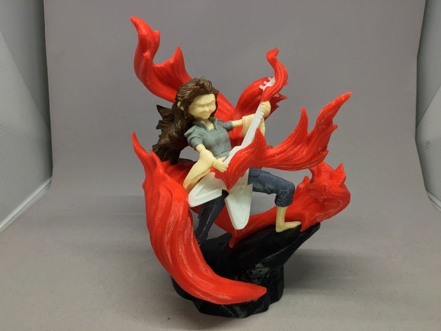 guardiano del fuoco chitarra remix sculture art carattere le fiamme fiammeggiante ragazza umana lady musica il musicista persona sorriso donna 3D print model - Mito3D