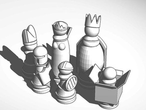 goofy chess set bishop king queen knight pawn piece pieces rook 3d print model - Mito3D