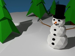 lopoly boneco de neve decoração natal carvão a gelado chapéu ornamento stick árvore 3d print model - Mito3D