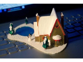 christmas house frozen pond sculptures decoration december happy holidays snow snowflake snowman village 3d print model - Mito3D