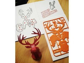 Noel ren geyiği kit kart hayvanlar 15 mm tebrik kartı baş tatil lazer kesme laset kesti model kat kontrplak bulmaca kendi kendine montaj Kalkan snapout geyik tahnitçilik xmas 3d print model - Mito3D