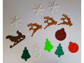 decorate decals holidaze christmas decoration ornament tree flexible filament ninjaflex reindeer sleigh snowflake snowman sticker stickers 3d print model - Mito3D
