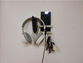 my mobile phone all one earphones holder earphone key case stand remixchallenge speaker wall wallet wallmount hanger hook mount mounted 3d print model - Mito3D