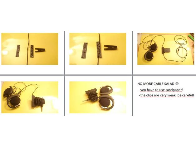 Kopfhörer-Kleidung-clip-Kabel-Speicher-supportless audio Kabel-management Kopfhörer Kabel 3D print model - Mito3D