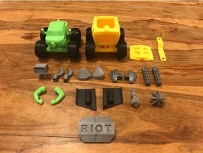 monstertruck mashup playsets remixchallenge accessories beefyarms car drill gatling gun jetpack mace minigun modular rocket launcher scimitar shield sword tools toys trailer hitch truck tunnel weapon wheels wings 3d print model - Mito3D