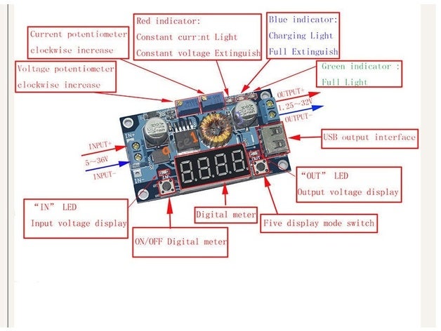 filastruder 20 - dc-dc convertitore ebay http wwwebaycom itm 2pcs-5a-cc-cv-led-auto-litio-caricabatterie-power-step-down-modulo-w-usb-voltmet La stampa 3d 3D print model - Mito3D