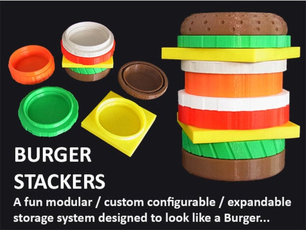 burger apilador de los hogares hamburguesa configurable contenedor cosplay personalizado diseño ampliable la diversión el jamón casa multicopter novedad oficina organización resolución apilamiento almacenamiento caja juguete único 3D print model - Mito3D