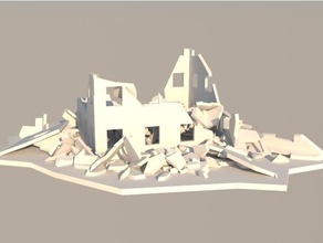 destroyed building w rubble sculptures blown up ruin ruine ruined wrecked 3d print model - Mito3D