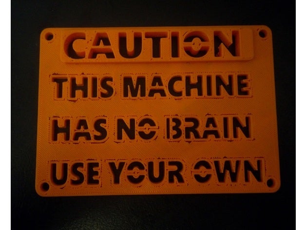 warning no brain 2d art 3D print model - Mito3D