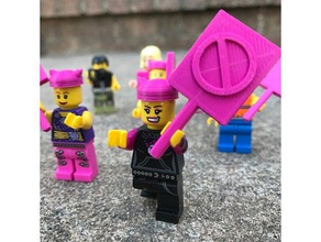 minifig women's march signs toys & games equality equity female lego compatible woman women womens rights 3d print model - Mito3D