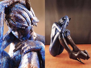 blue cat sculptures girl nude 3d print model - Mito3D