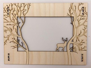 corte a laser floresta frame w veado decoração quadro lasercut fotografia árvore madeira 3d print model - Mito3D