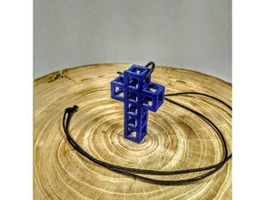 cube cross 3d printing bible blue cage chain church god jesus necklace 3d print model - Mito3D